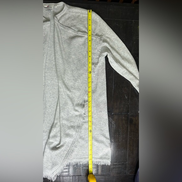 Vineyard Vines Heather Gray Open Front Fringe Cardigan Cashmere Blend Size XL - Picture 8 of 11